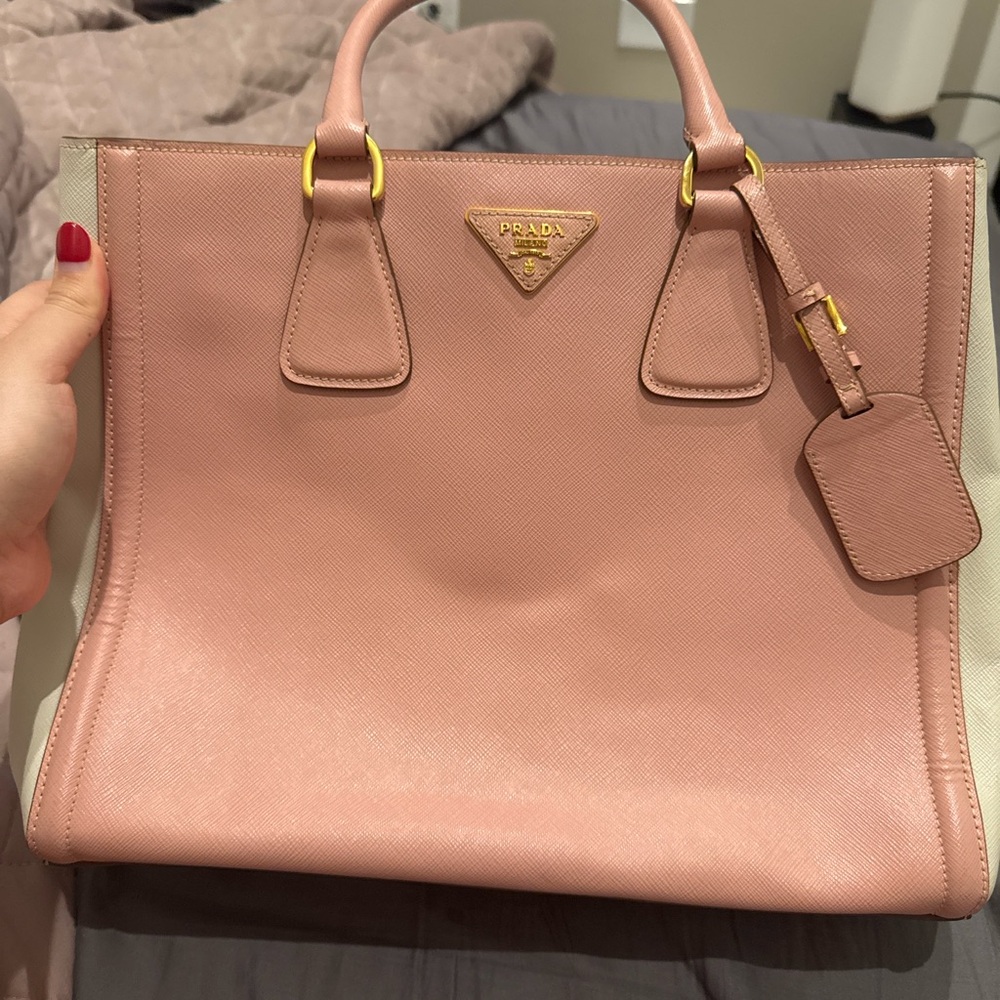 Prada Pink Saffiano Leather Satchel with Gold Hardware